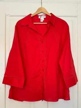Vintage Red Button-Front Linen Blend Women’s Shirt